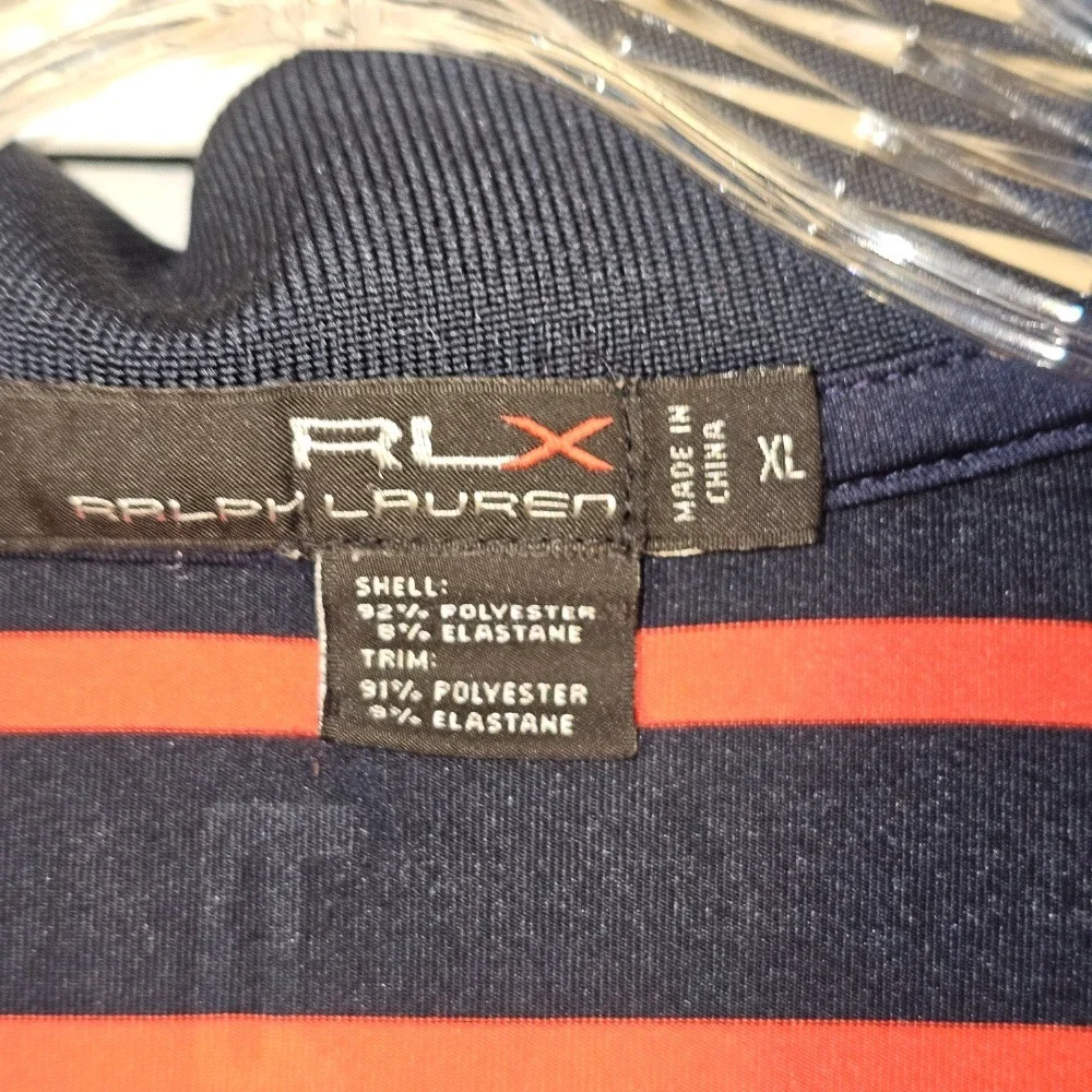 RLX‎ Ralph Lauren Mens Navy Red Striped Polo Golf Shirt XL